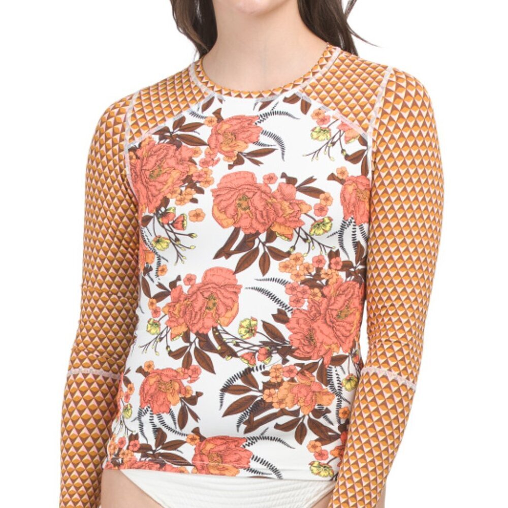 NWT MAAJI Swimsuit Long Sleeve Geometric Floral Rashguard Medium M